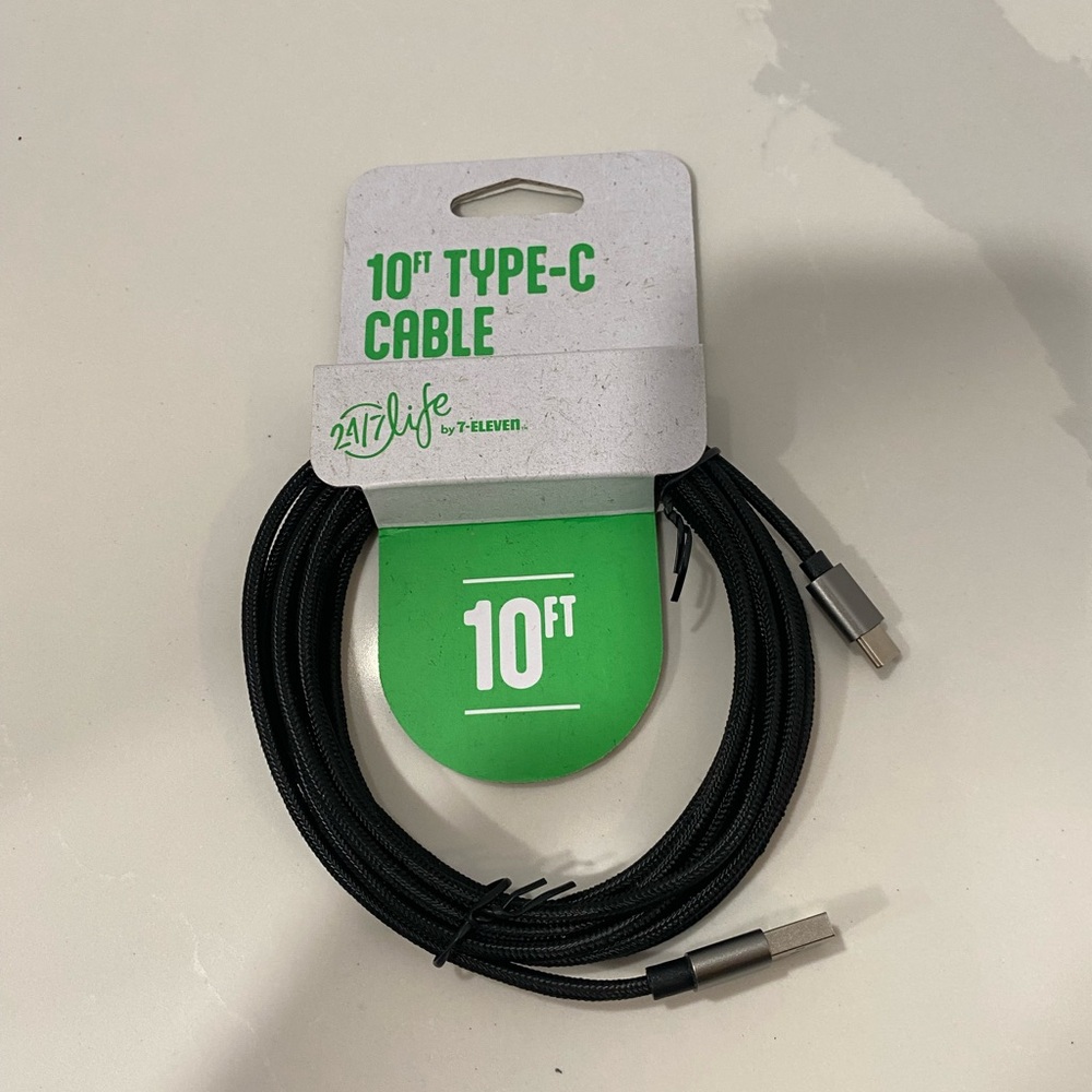 Black USB-C Charger Cable 10ft for Type C Devices